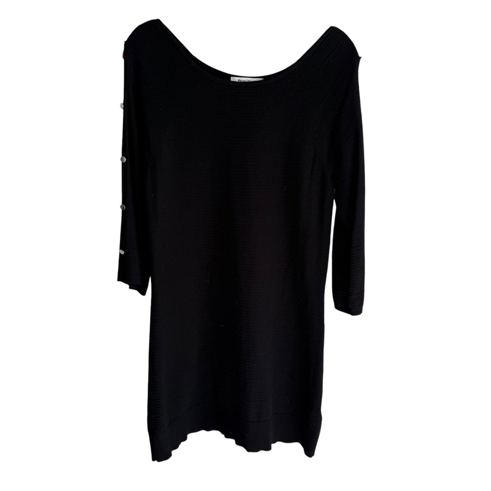WHITE HOUSE BLACK MARKET Ribbed Black Cold‎ Shoulder Ladies 3/4 Sleeve Tunic, S
